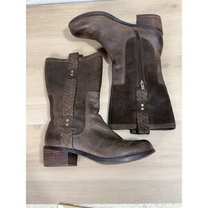 UGG Women's 6.5 Brown Leather Suede Mid Calf Boots Side Zip Western Riding